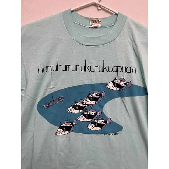 VTG 80s Humuhumunukunukuapua'a Fish Graphic T-Shirt Hawaii Single Stitch Wmns M - Picture 7 of 7